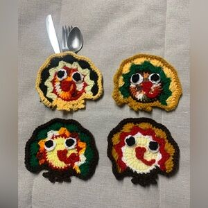 Thanksgiving Turkey Silverware Holder Place Setting Center Piece Set Four